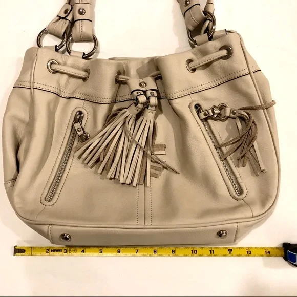 NWOT B. Makowski Ivory Sadie Tassel Shoulder Bag - Picture 6 of 13